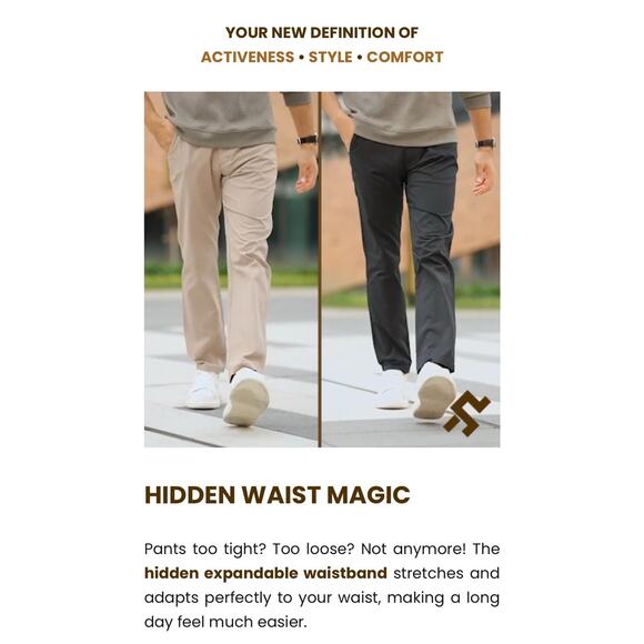 GlideActive Pants Mens Size 2X 38" Waist Khaki Athleisure NEW EXPANDABLE WAIST - Picture 8 of 15